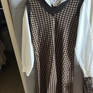 Chic Brown and White Long Sleeve Dress